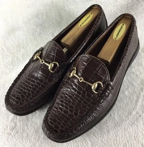 Allen Edmonds Grand Cayman Horsebit Loafers Mens 8 D Brown Leather Croc Print - Picture 1 of 9