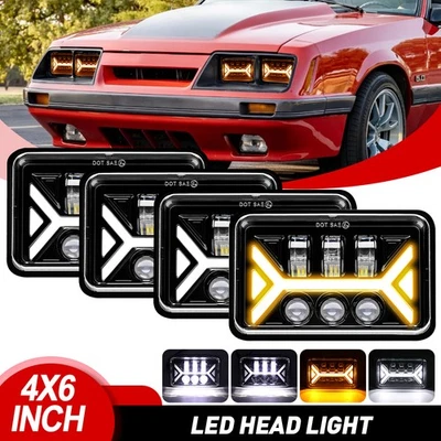 4x Faros LED cuadrados de haz alto/bajo DRL H4 DOT 4x6" para Ford Mustang 1979-1986 Foto 1 de 4