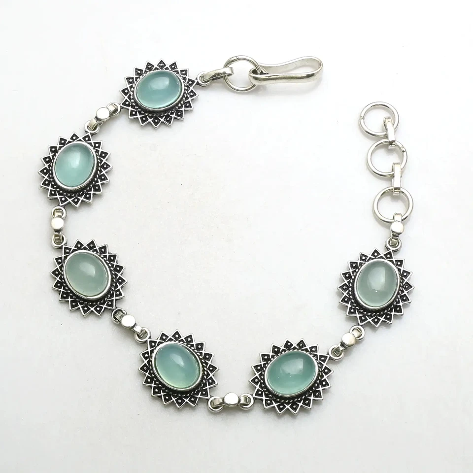Pulsera de piedras preciosas de calcedonia hecha a mano joyería 28 gms regalo para Navidad AB 20603 Foto 1 de 1