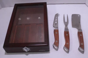 Trudeau Cheese Serving Set w/ Case Knife Fork Clever - Picture 1 of 15