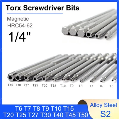 1/4" Long Reach Torx Star Hex Security Bit Set Tamper Proof Screwdriver Bits - Image 1 of 4