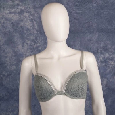 Gap Body Favorite Demi Plunge Bra Padded Underwire Grey-Blue 34D  - Image 1 of 4