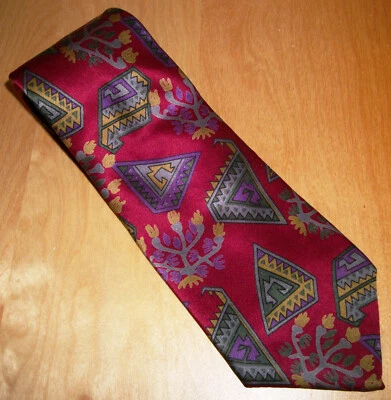 Corbata Andre Gianni roja y púrpura geométrica de seda para hombre 57" L x 3,75" W (D713) Foto 1 de 4