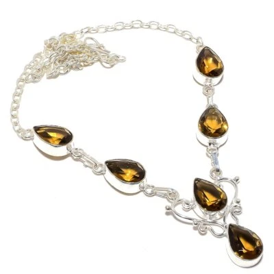 Collar de plata de ley 925 con piedras preciosas de cuarzo ahumado natural 18" l735 Foto 1 de 4