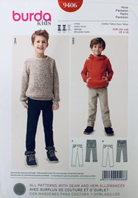 BURDA Kids Sewing Pattern 9406 | Kids Pull On Jeans Pants | Sizes 4 - 10 | NEW - Image 1 of 2