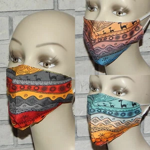 LOT OF 3 TRIBAL MULTICOLORS COTTON WASHABLE REUSABLE FASHION FACE MASK INDIANA - Picture 1 of 1