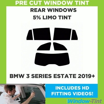 Pre Cut Window Tint for BMW 3 Series Estate 2019+ 5% Limo Black Rear Car Film - Image 1 of 4