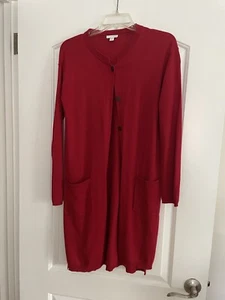 JJill Red Cardigan Sweater Long Size XS/S/M Wool Blend Pockets - Picture 1 of 4