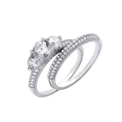 Conjunto de Noivas de Prata Esterlina Trilogia Half Eternity 925 Hallmark Tamanho J-Q - Imagem 1 de 4