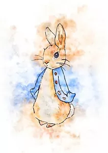 Watercolor Peter Rabbit in Pink or Blue Printed Posters Wall Nursery Babies #6/7 - Picture 1 of 3