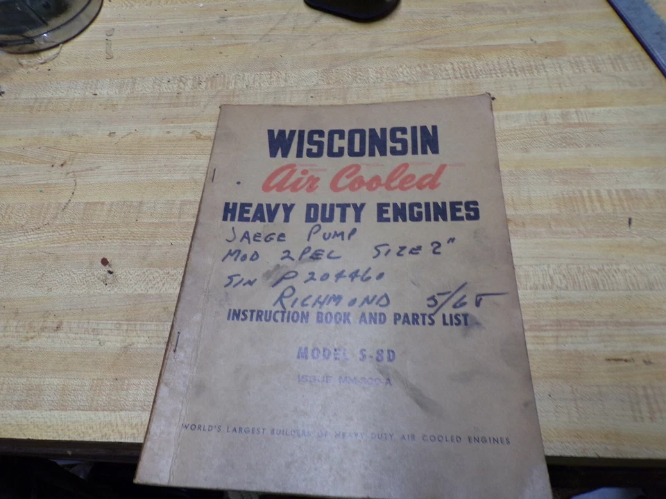 Libro de instrucciones del motor refrigerado por aire wisconsin modelo s-8d Foto 1 de 3