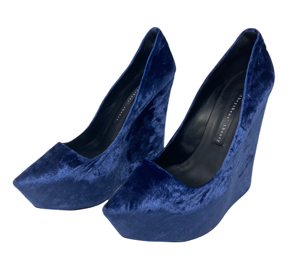 Zapatos de salón Theyskens Theory con plataforma de terciopelo azul cuña talla EE. UU. 7 NUEVOS SIN CAJA fiesta Foto 1 de 4
