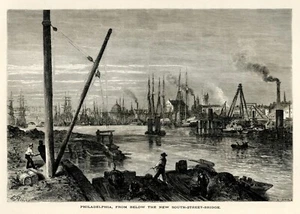Philadelphia South Street Bridge, 1874 Historic America, Antique Wood Engraving - Picture 1 of 4