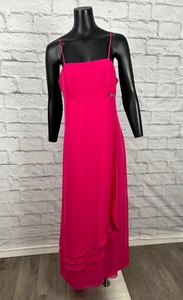 Poly Formal Dress Pink Layered Spaghetti Strap Evening Gown Rhinestone Pin Sz XL - Picture 1 of 9