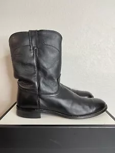 Justin Boots 3133 Black Leather Roper Cowboy Western Boots Pull On Men's 12 D - Picture 1 of 15