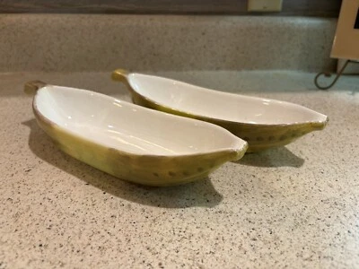 Vintage MCM Ceramic Banana Shaped Banana Split Sundae Serving Dishes Set Of 2 Foto 1 de 4