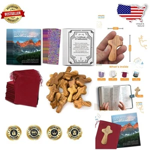 Handgefertigtes 2,75" Olivenholz Kreuz Set mit Meditationsheft & Lesezeichen - Bild 1 von 9