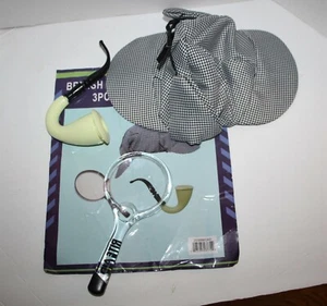JACOBSON BRITISH SHERLOCK DECTECTIVE 3 PC.HAT,PIPE,&MAGNIFYING GLASS COSTUME SET - Picture 1 of 3