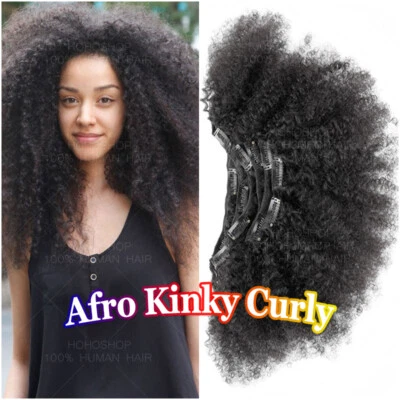 Clip rizado rizado afro yaki en extensiones de cabello humano virgen tejido cabeza completa GROSOR Foto 1 de 4