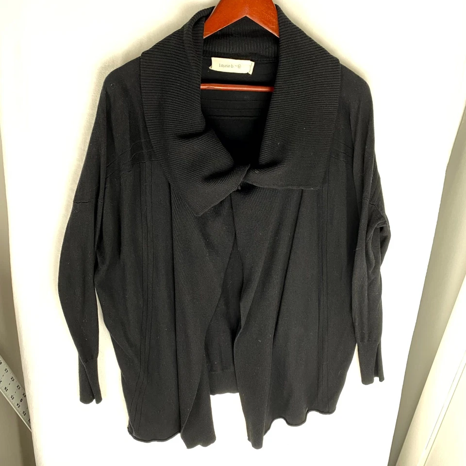 Laurie B. 毛衣女式中号黑色腰带棉羊绒混纺开襟 — 第 1/4 张图片
