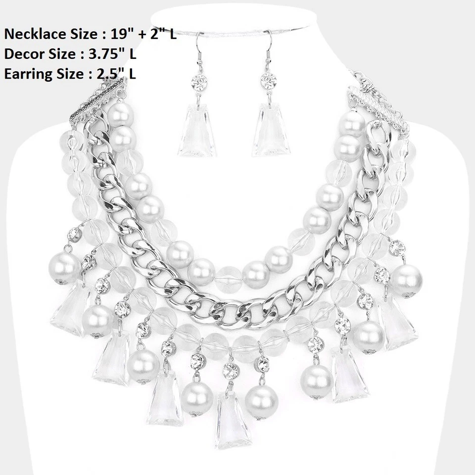 Gargantilla babero gruesa blanca clara con soporte de perlas Lucite collar pendiente Foto 1 de 1