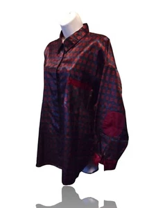 Kathryn Sz L Satin Button Front Pajama Top, Burgundy/Blue Check. NS-10 - Picture 1 of 8