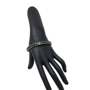 Black Enamel Skinny Metal Bangle Silver Rhinestone Trim Gift Collectible Gothic - Picture 1 of 7