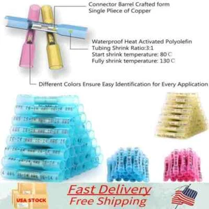 Heat Shrink Insulated Butt Crimp Wire Connectors Assortment Terminals US 100Pcs - Picture 1 of 10