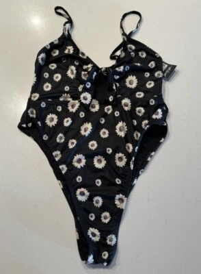 NOVO Nasty Gal US6 Gravata Frente Boa Estampa Margarida Corte Alto Uma Peça Sexy - Imagem 1 de 4