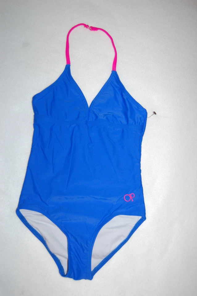 Girls Swimsuit ONE PIECE Ocean Pacific ROYAL BLUE Hot Pink Halter Strap XL 14-16 - Image 1 of 1