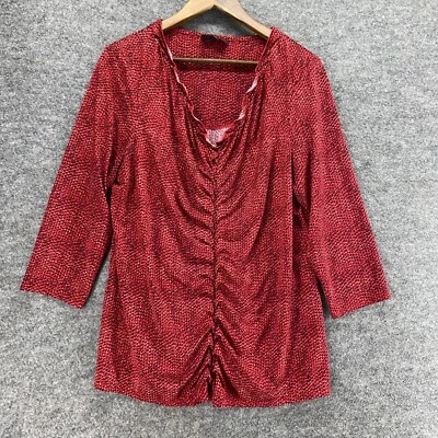 Blusa Dana Buchman Mujer XL Roja Geométrica Cuello en V Manga Larga Pullover Informal Foto 1 de 4