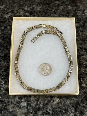 Diseñadora Patricia Locke Swarovski Cristal Abstracto Barra Eslabón Collar Collar 18” Foto 1 de 4