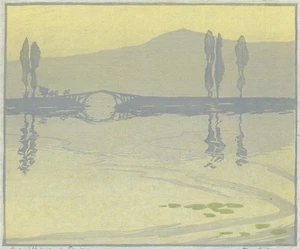 D N Morgan - Holzschnitt mit Bleistift signiert - A Misty Morning Srinagar Indien - Bild 1 von 6