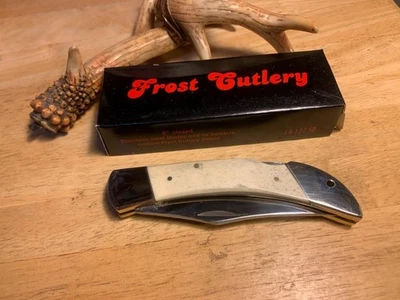 Frost Cutlery White Smooth Bone Lockback Folding Hunter 5" Knife F14127SB - Image 1 of 4