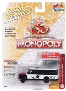 Rare Mini Car 1/64 Monopoly Chevy School Bus Token White Black Japan - Picture 1 of 2