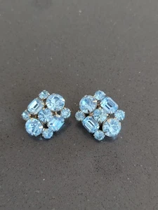 Orecchini Vintage Robert LaRoco Bellissimi Strass Blu Clip On Firmati F165 - Foto 1 di 7