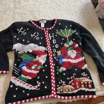 Suéter Studio Works Mujer Talla MedNavy NAVIDAD SANTAS Mezcla Lana Cremallera Completa Foto 1 de 4