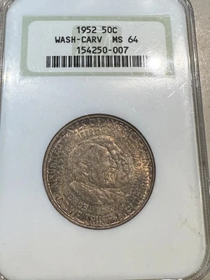 1952 Silver NGC MS-64 WASHINGTON-CARVER Toned Half Dollar $.50 Old Holder - Image 1 of 4