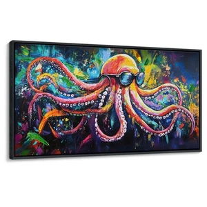 Abstract Graffiti Wall Art, Large Framed Funny Octopus Street Cool Pop Art Te... - Picture 1 of 6