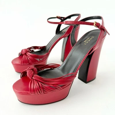 GUCCI | Sandálias de salto alto plataforma Allie Knot couro vermelho 39,5 - Imagem 1 de 4