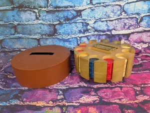 Vintage MCM Bakelite Poker Chip Set With Wooden Lazy Susan Carousel Caddy Holder - Picture 1 of 10