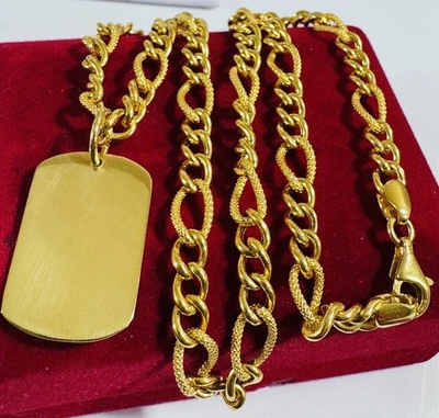 22K 916 Real Dubai Saudi Yellow Gold 18” Long Rectangle Necklace 16.5g 6mm - Image 1 of 4