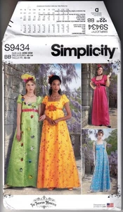 SEWING PATTERN DRESS REGENCY STYLE ERA LONG SIMPLCTY UNCUT 9434 42 - 50"B M10 - Picture 1 of 2