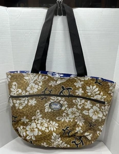 VTG Hawaii Spirit Reversible Tote Bag Blue White Yellow Hibiscus & Sea Turtles - Picture 1 of 23