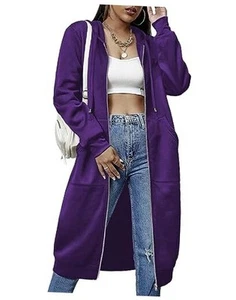 Women Casual Zip up Fleece Hoodies Tunic Sweatshirt Long Hoodie Jacket S-XXXL - Picture 1 of 7
