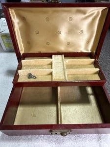 Vintage 60’s MCM Jewelry Box Burgundy Faux Leather Velvet/Satin Lining W/ Key - Picture 1 of 14