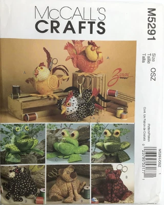2006 Plush Animal Caddies Chicken Frog Bear Sewing Pattern McCall's 5291 New OOP - Image 1 of 2