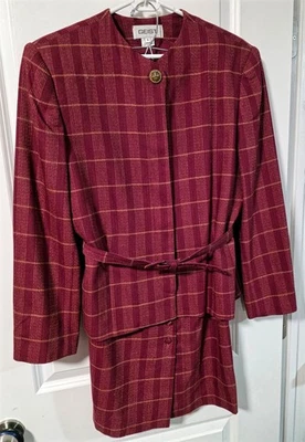 Traje falda de lana a cuadros roja vintage Herman Geist para mujer con chaqueta con cinturón (10/8) Foto 1 de 4