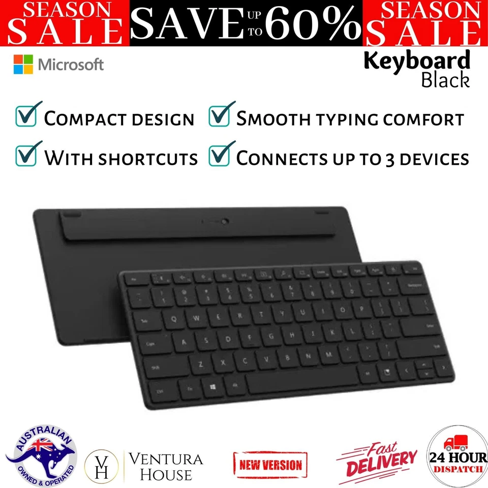 Microsoft Designer Bluetooth Compact Keyboard Slim Computer Laptop Keypad Black