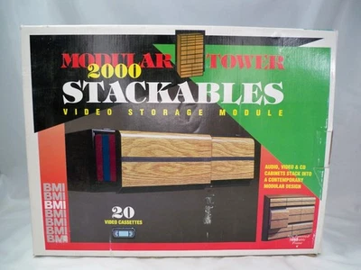 Estuche de cinta VHS vintage para 20 películas clásico acabado imitación madera apilable NUEVO Foto 1 de 4